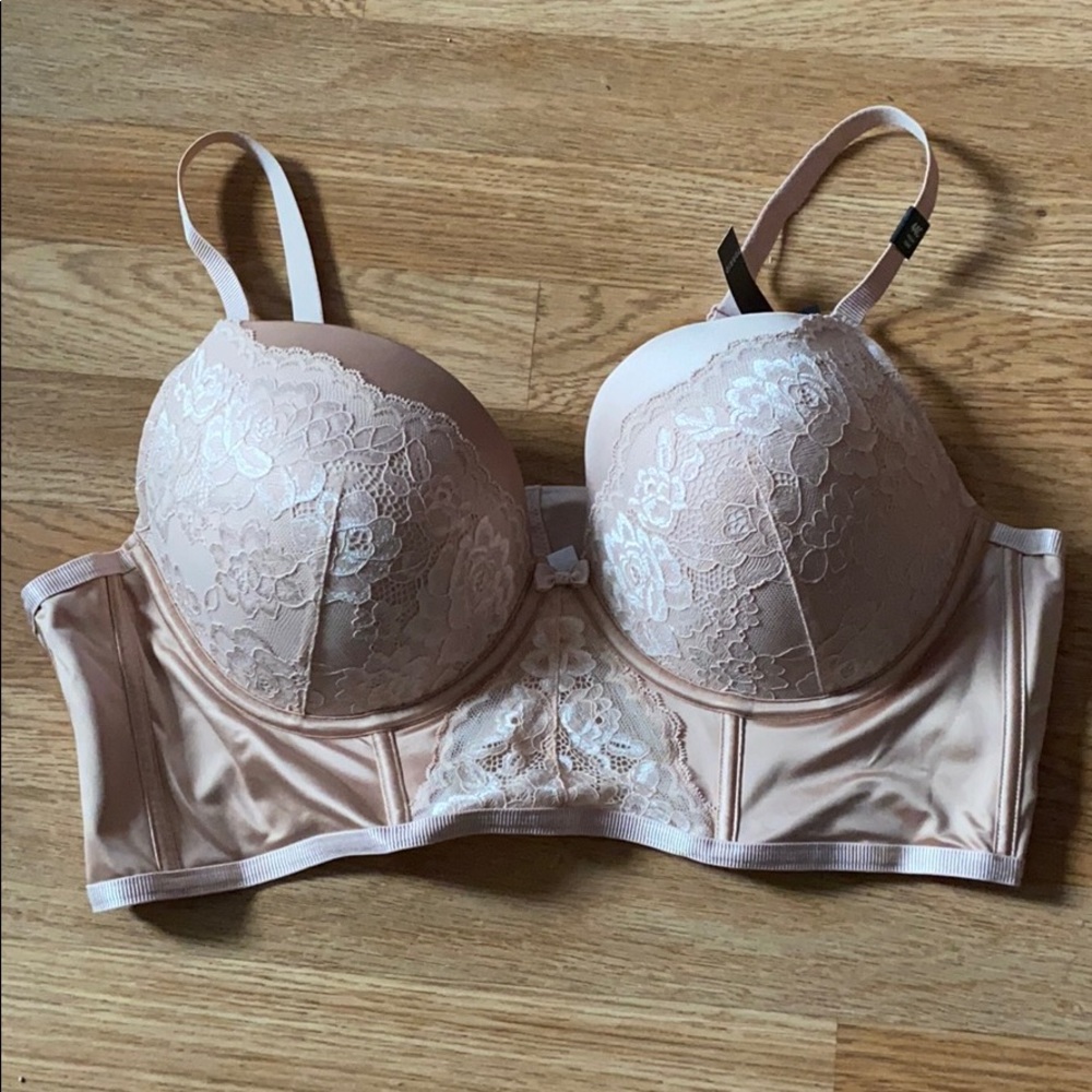 Pink lace bustier bra